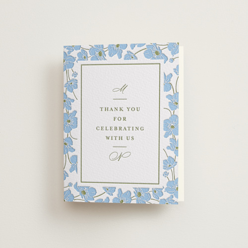 This is a robin's egg wedding thank you cards with letterpress by letterfix called anemones printing on coventry320 in standard