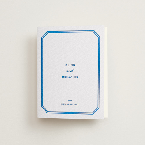 This is a marine blue wedding thank you cards with letterpress by Megan Davis called brasserie printing on coventry320 in standard