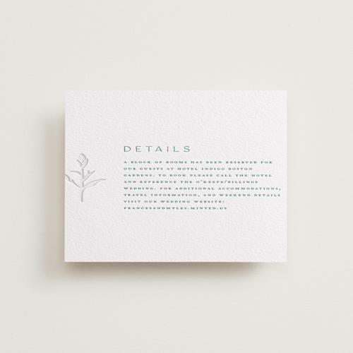 This is a evergreen letterpress wedding invitations with letterpress by Amy Kross called perennial printing on white cotton in standard