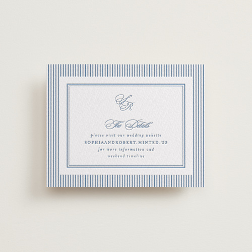 This is a provincial blue letterpress wedding invitations with letterpress by Creo Study called posh printing on somerset500 in standard