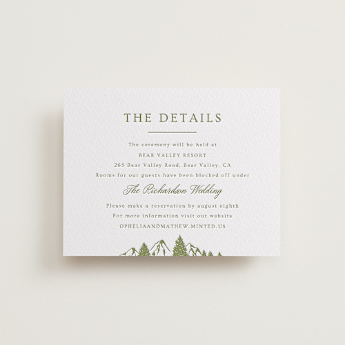 This is a pistachio letterpress wedding invitations with letterpress by Ana Sharpe called summit meadows printing on somerset500 in standard