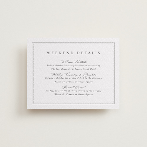 This is a gravel letterpress wedding invitations with letterpress by Meggy Masters called heirloom needlework printing on somerset500 in standard