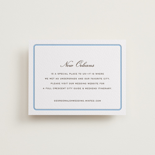 This is a robin's egg letterpress wedding invitations with letterpress by Megan Davis called aperitif printing on white cotton in standard
