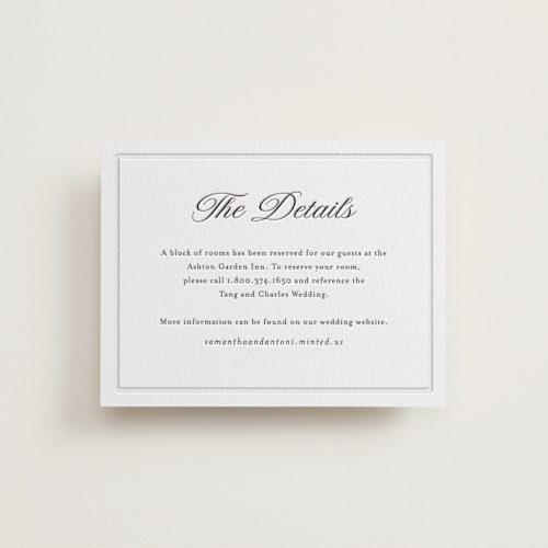 This is a soft black letterpress wedding invitations with letterpress by Nicole Walsh called tux printing on white cotton in standard