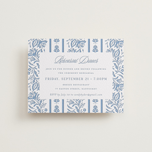 This is a provincial blue enclosure cards with letterpress by Erin German called sweet garden printing on somerset500 in standard