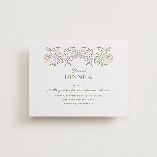 This is a peony enclosure cards with letterpress by Susan Zinader called sketched foliage printing on white cotton in standard