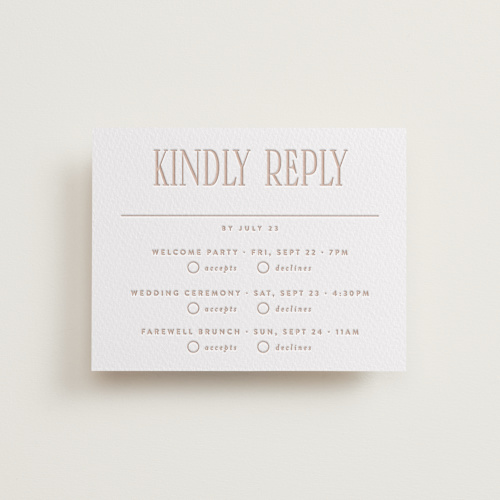 This is a latte rsvp cards with letterpress by JoAnn Jinks called title printing on somerset500 in standard