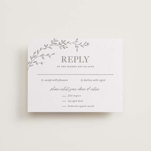 This is a ash rsvp cards with letterpress by Vera Lim called jasmine printing on somerset500 in standard