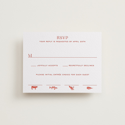 This is a verona sunset rsvp cards with letterpress by Megan Davis called racquet printing on somerset500 in standard