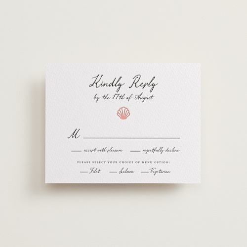 This is a paloma rsvp cards with letterpress by Alston Foster called ocean love printing on white cotton in standard