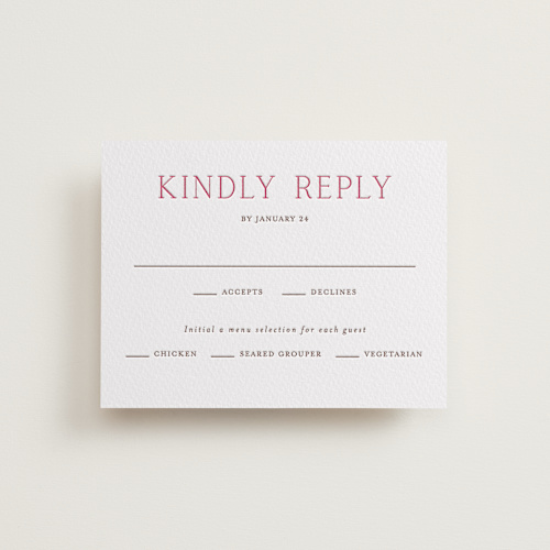 This is a azalea pink rsvp cards with letterpress by Vanessa Doyle called in love printing on somerset500 in standard