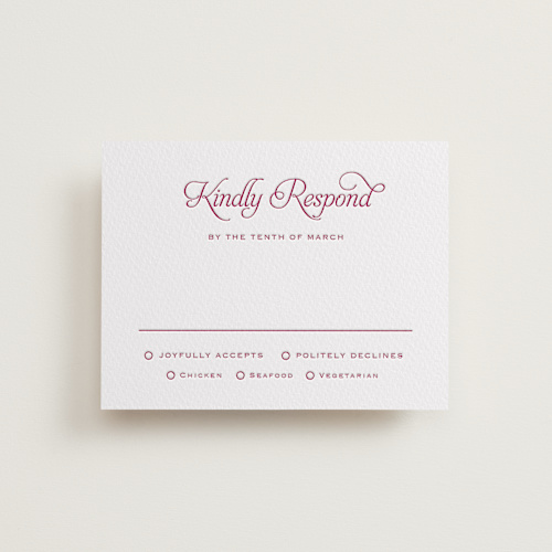 This is a merlot rsvp cards with letterpress by Carolyn MacLaren called modernne printing on somerset500 in standard
