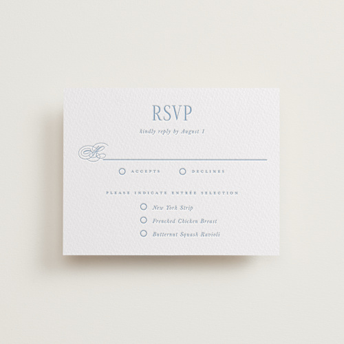 This is a robin's egg rsvp cards with letterpress by Hudson meet Rose called hamptons printing on white cotton in standard