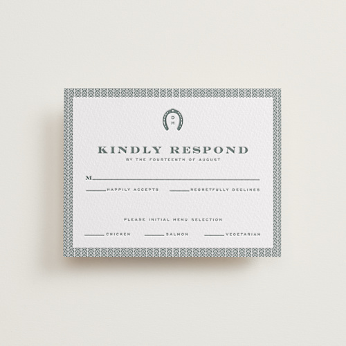 This is a stone rsvp cards with letterpress by Jenna Holcomb called the ranch printing on somerset500 in standard