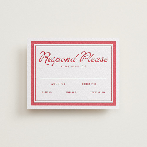 This is a scarlet rsvp cards with letterpress by Morgan Kendall called prep school printing on somerset500 in standard