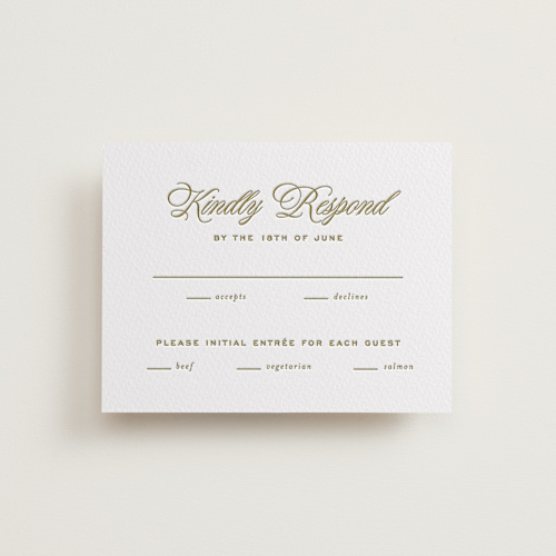 This is a surplus green rsvp cards with letterpress by Ellen Schlegelmilch called rory printing on somerset500 in standard