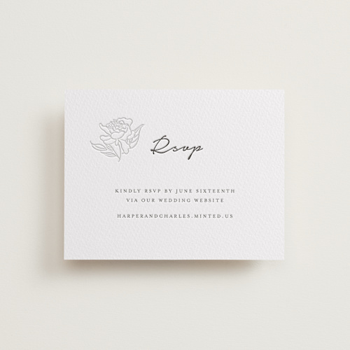 This is a soft black | blind deboss rsvp cards with letterpress by Qing Ji called my dearest printing on somerset500 in standard