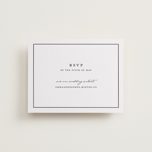 This is a soft black rsvp cards with letterpress by Stacey Meacham called heritage printing on white cotton in standard