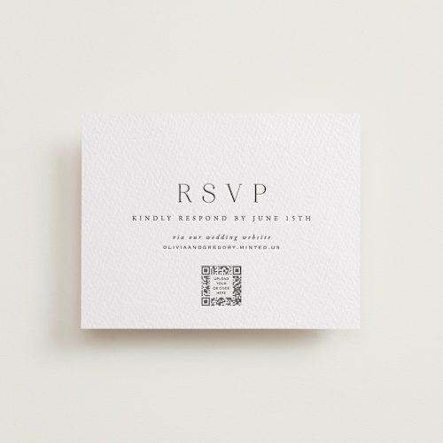 This is a soft black rsvp cards with letterpress by Hooray Creative called classy type printing on somerset500 in standard