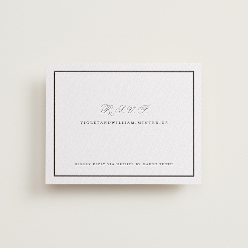 This is a soft black rsvp cards with letterpress by mo kelley called the day printing on white cotton in standard