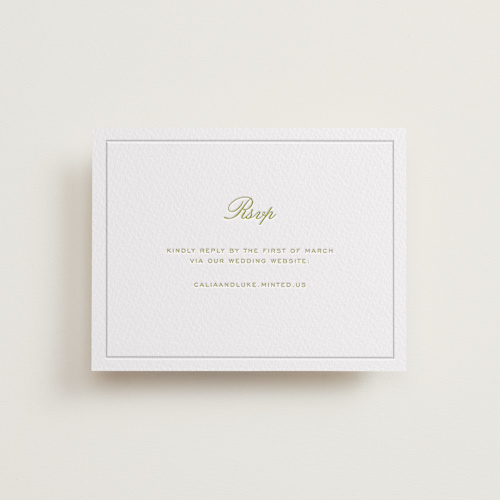 This is a chartreuse rsvp cards with letterpress by Ani Somi called calia printing on white cotton in standard
