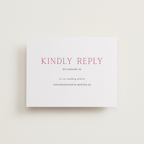 This is a azalea pink rsvp cards with letterpress by Vanessa Doyle called in love printing on somerset500 in standard