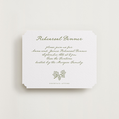 This is a olive enclosure cards with letterpress by Maja Cunningham called villa printing on white cotton in standard