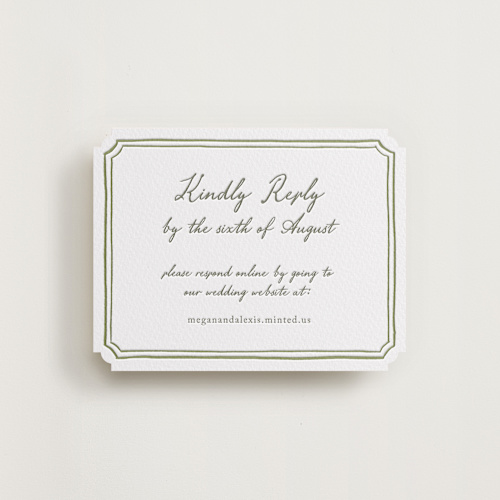 This is a artichoke rsvp cards with letterpress by Cass Loh called handwritten printing on white cotton in standard
