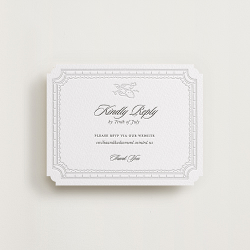 This is a soft black rsvp cards with letterpress by Pati Cascino called sirmione printing on white cotton in standard