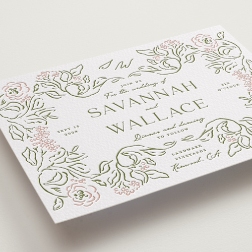 This is a nude letterpress wedding invitations with letterpress by Susan Zinader called sketched foliage printing on somerset500 in standard