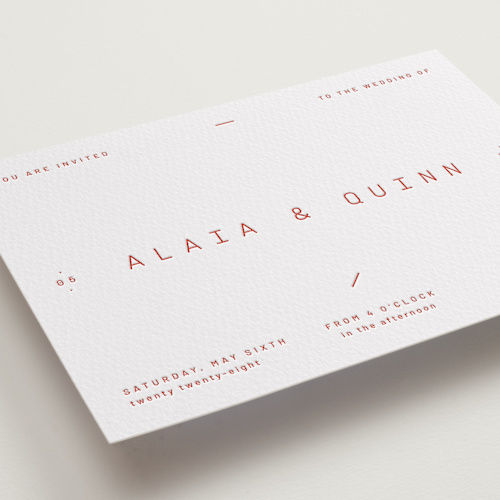 This is a verona sunset letterpress wedding invitations with letterpress by Blustery August called alaia printing on somerset500 in standard