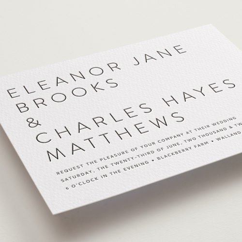 This is a soft black letterpress wedding invitations with letterpress by Alston Foster called kismet printing on somerset500 in standard