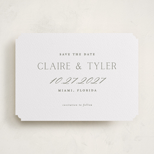 This is a artichoke save the date with letterpress by Vanessa Doyle called mark the calendar printing on white cotton in standard