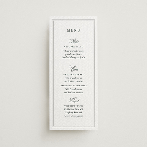 This is a stone menu cards with letterpress by Teju Reval called evergreen printing on somerset500 in 4x9