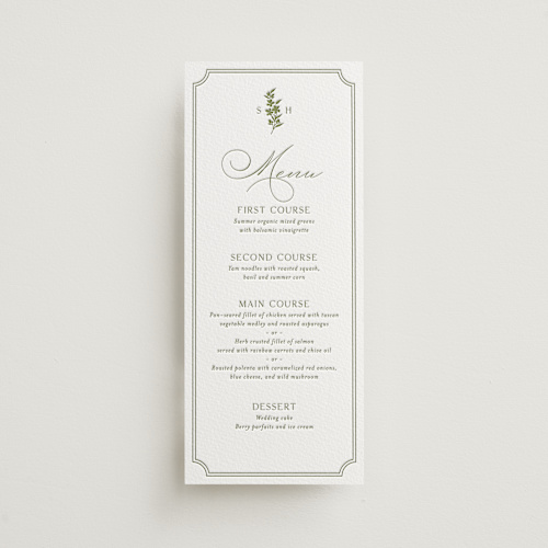 This is a pistachio menu cards with letterpress by Yaling Hou Suzuki called simply elegant printing on somerset500 in 4x9