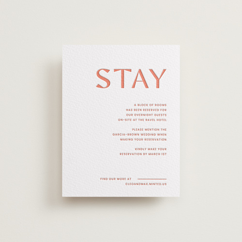 This is a neon orange letterpress wedding invitations with letterpress by Blustery August called boldly printing on somerset500 in standard