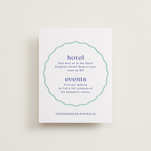 This is a mediterranean letterpress wedding invitations with letterpress by Olivia Raufman called with a twist printing on white cotton in standard
