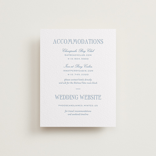 This is a sky blue letterpress wedding invitations with letterpress by Megan Davis called chesapeake printing on somerset500 in standard