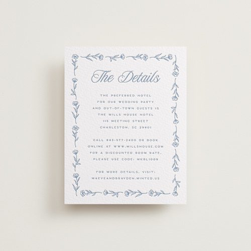 This is a pacific blue letterpress wedding invitations with letterpress by Hooray Creative called blue crest printing on white cotton in standard