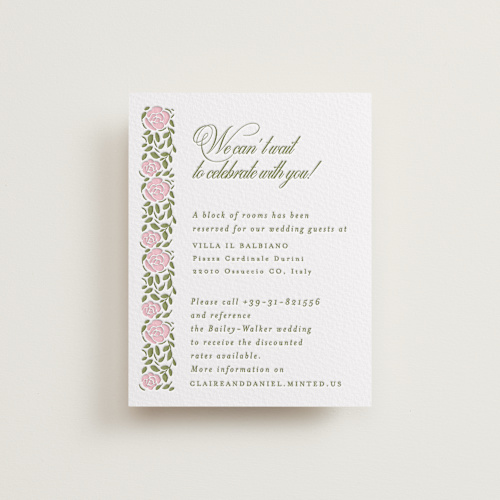 This is a olive letterpress wedding invitations with letterpress by Creo Study called vintage blooms printing on white cotton in standard