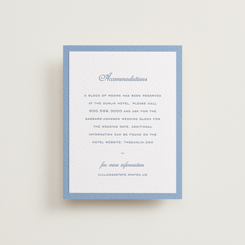 This is a pacific blue letterpress wedding invitations with letterpress by Sara Hicks Malone called preston printing on white cotton in standard