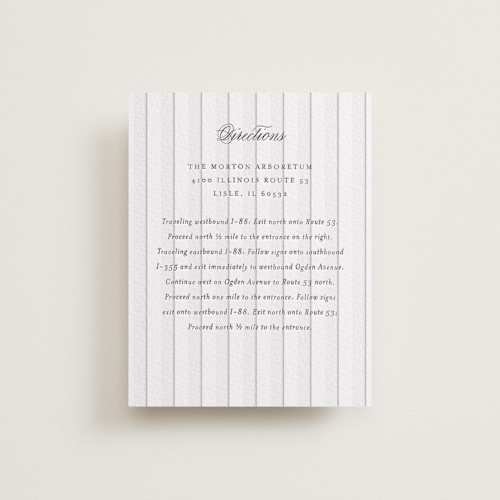 This is a soft black letterpress wedding invitations with letterpress by Baumbirdy called striped printing on white cotton in standard