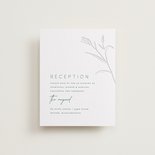 This is a evergreen letterpress wedding invitations with letterpress by Amy Kross called perennial printing on white cotton in standard