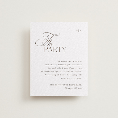 This is a cacao bean letterpress wedding invitations with letterpress by Melanie Kosuge called sibonie printing on white cotton in standard