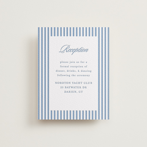 This is a provincial blue letterpress wedding invitations with letterpress by Morgan Kendall called catamaran printing on somerset500 in standard