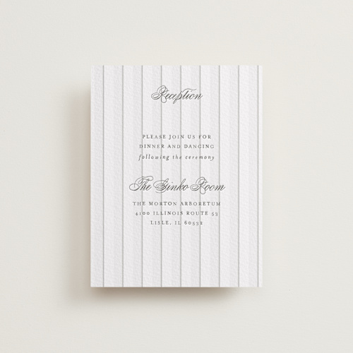 This is a soft black letterpress wedding invitations with letterpress by Baumbirdy called striped printing on white cotton in standard