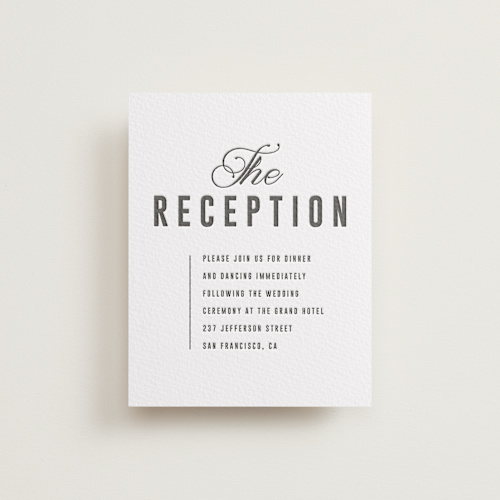 This is a soft black letterpress wedding invitations with letterpress by Sumak Studio called bold & elegant printing on somerset500 in standard