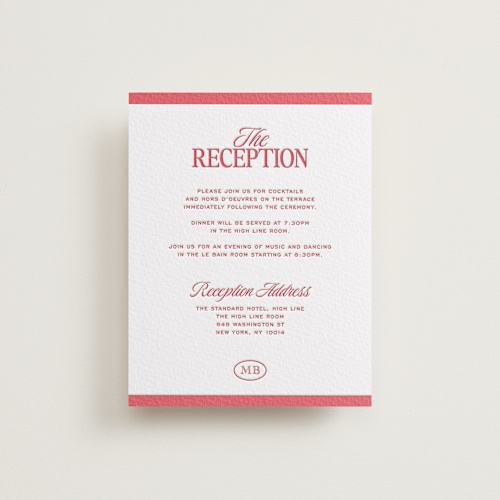 This is a ruby letterpress wedding invitations with letterpress by Jenna Holcomb called vermilion printing on white cotton in standard
