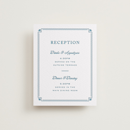 This is a denim letterpress wedding invitations with letterpress by Carolyn MacLaren called fleur corner printing on somerset500 in standard
