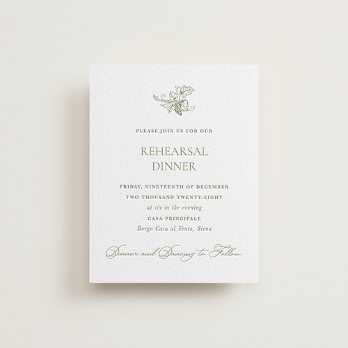 This is a pistachio enclosure cards with letterpress by Lucrecia Caporale called vineyard elegance printing on somerset500 in standard
